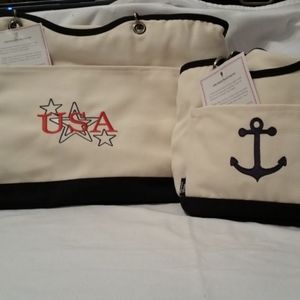Thirty-one Navy Canvas Crew Thermal Set of 2 NIP Embroidered as shown in pics